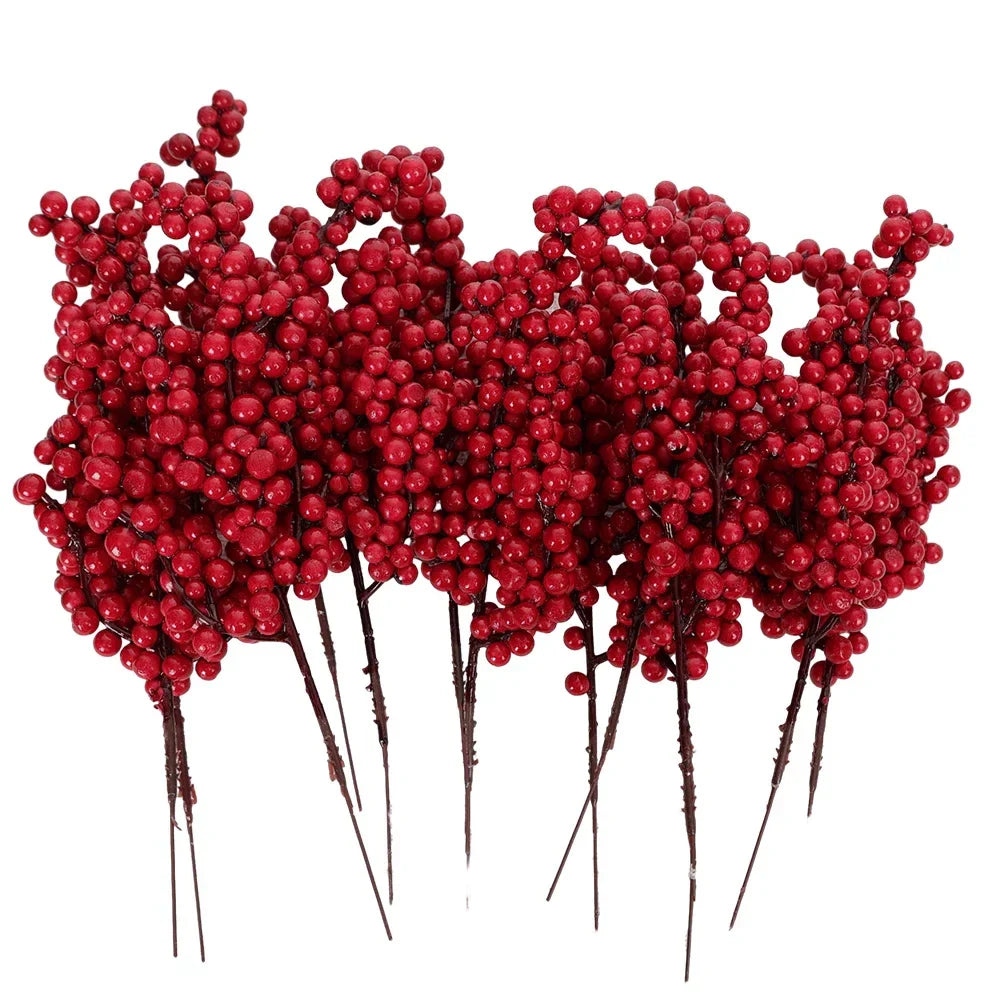 10/1Pcs Artificial Red Berries Christmas Holly Berry Branches Xmas Tree Ornaments Fake Plants For Home Navidad Party Decoration