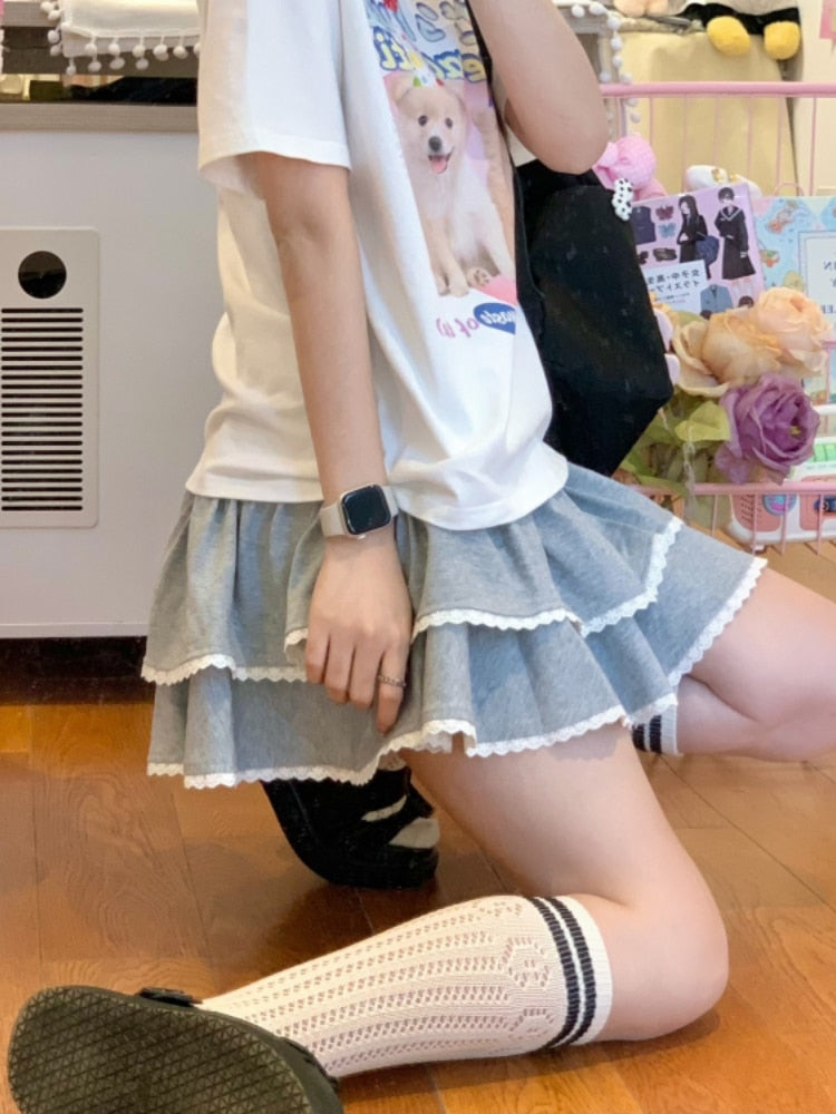 Frill Trim Drawstring Mini Skirt