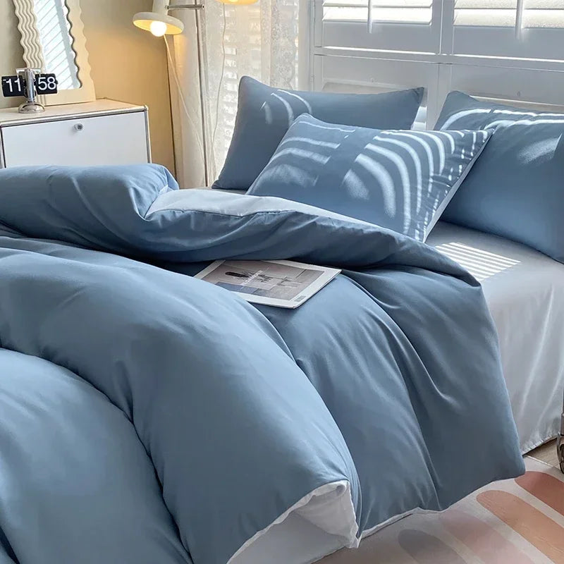 Solid Color Duvet Cover Set 100% Washed Cotton Bedding Set Super Soft Comfortable Lightweight Comforter Cover with 2 Pillowcases