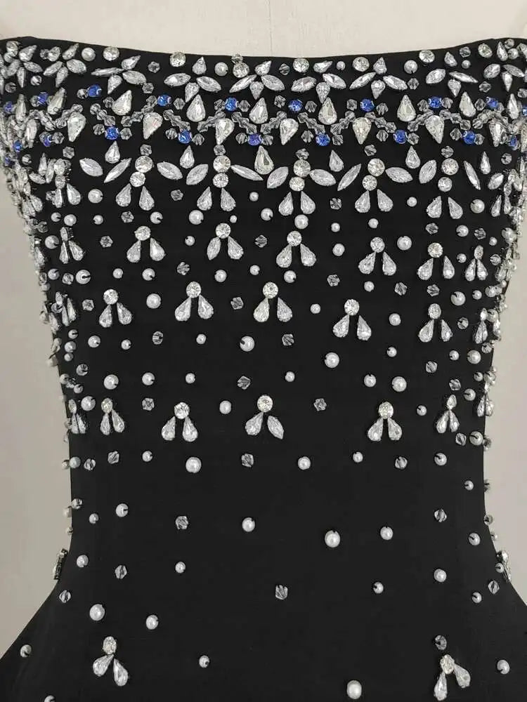 Back Diamond Stones Flare Strapless Mini Dress