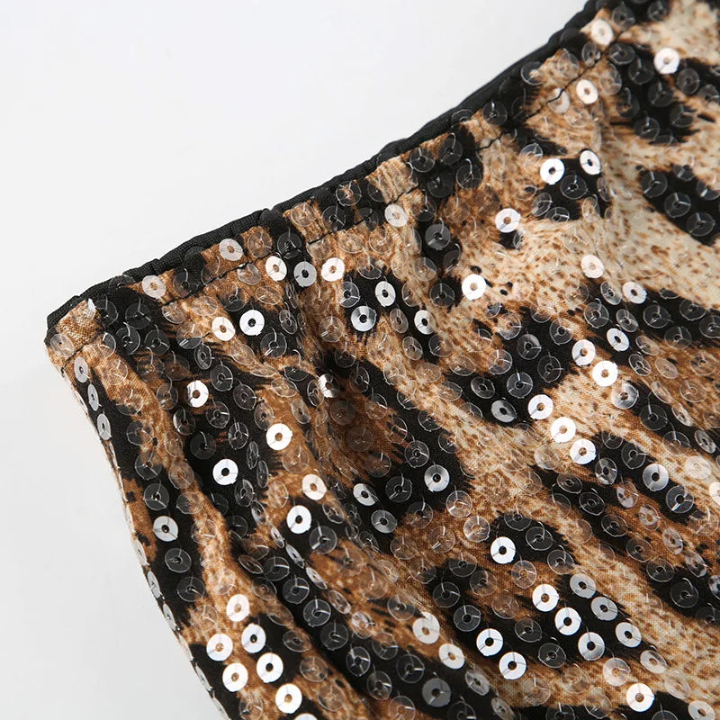 Leopard Sequined Mini Skirt