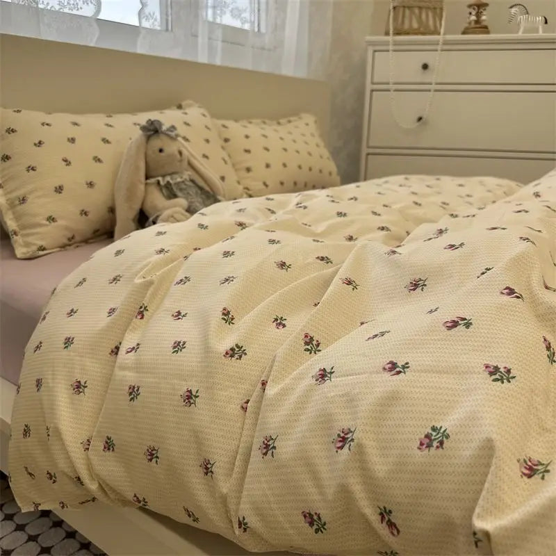 Duvet Cover Set for Boys and Girls, Cute Sweetheart, Flat Sheet, Pillowcase, Floral Bed Linen, Twin Queen Size, Home Bedding Kit