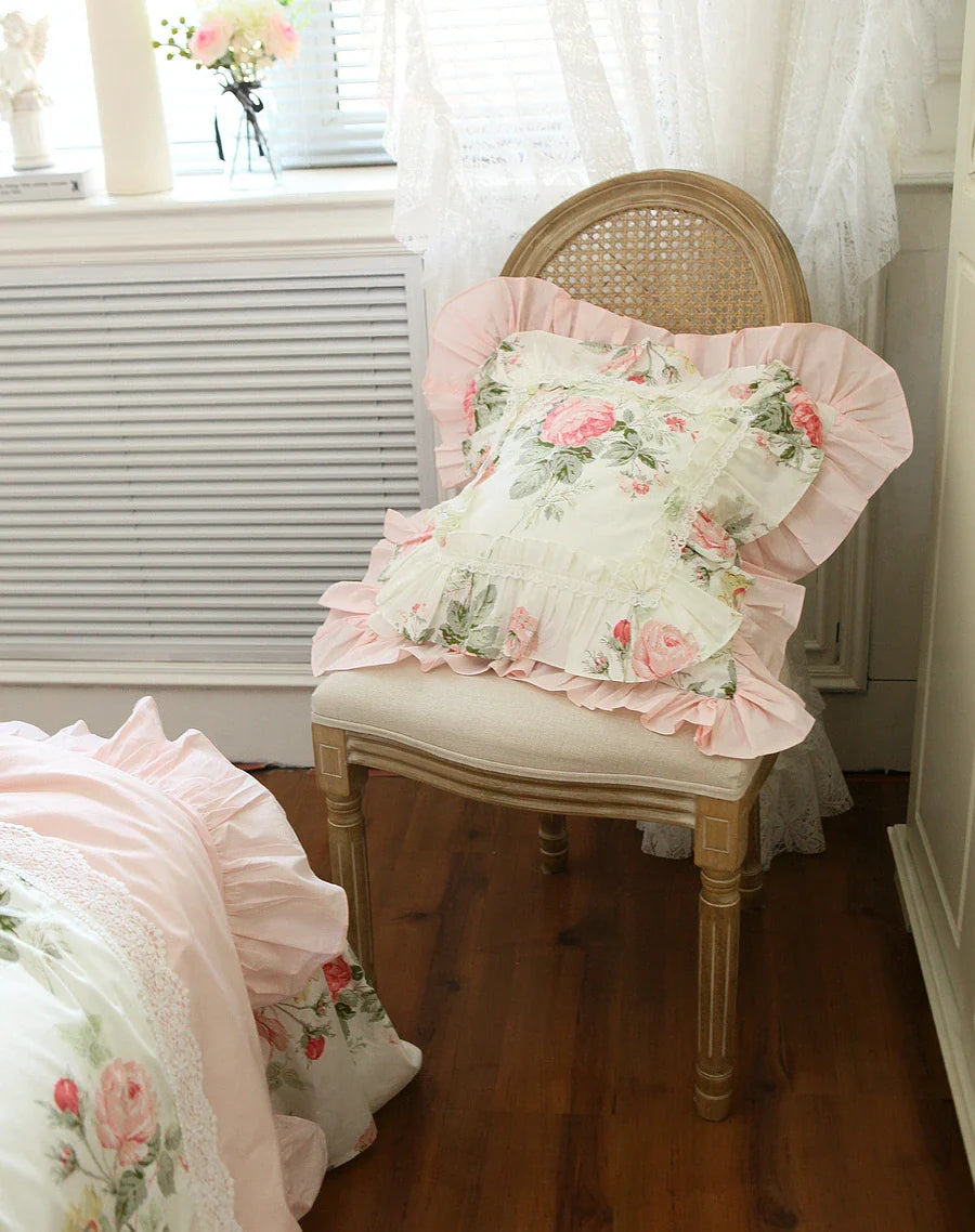 Romantic Ruffle Lace Cushion Cover ,100% Cotton Cloth Pillow Covers Decorative , Bed Throw Pillow Case , Sofa Cushion No Core
