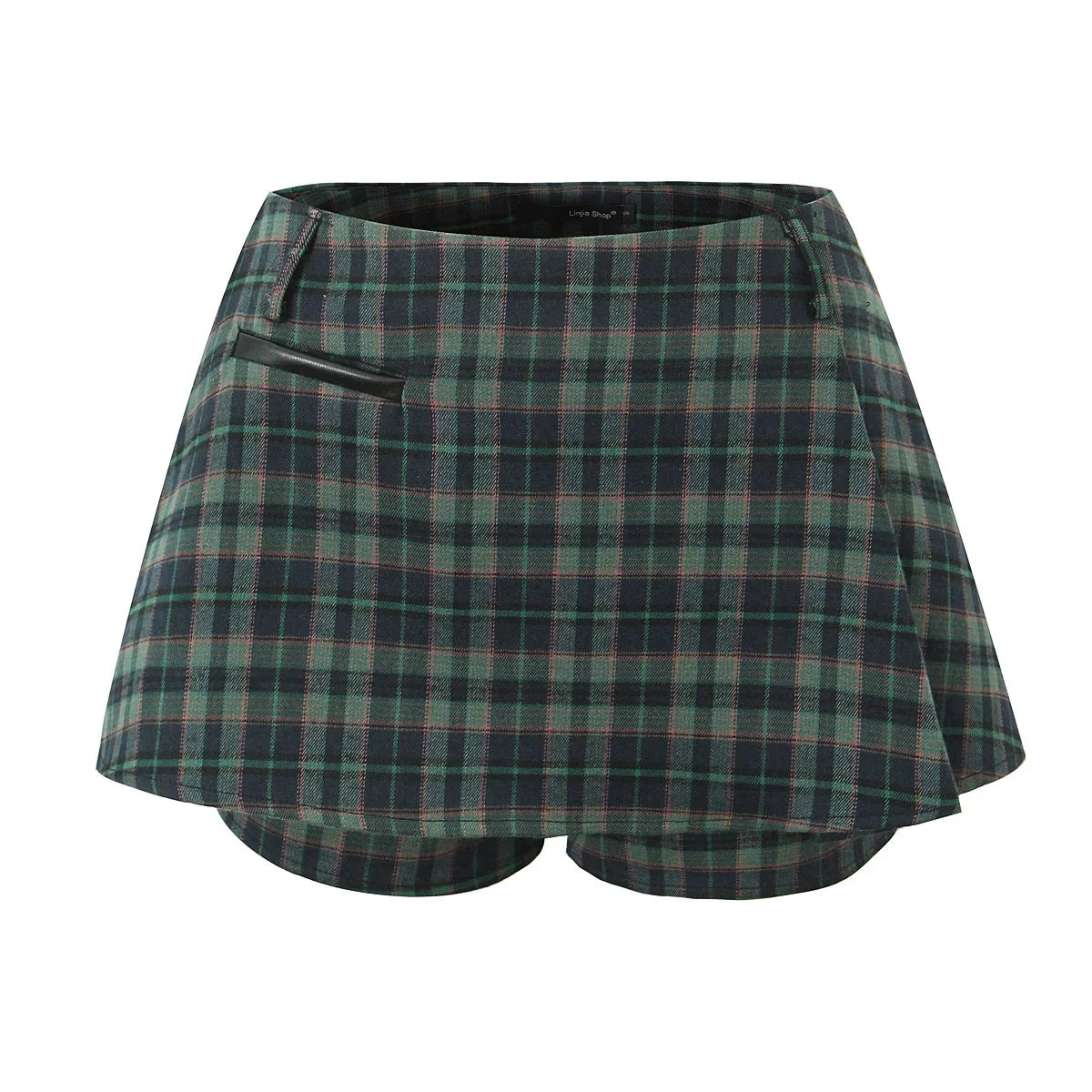 Dark Green Plaid Pleated Skirt
