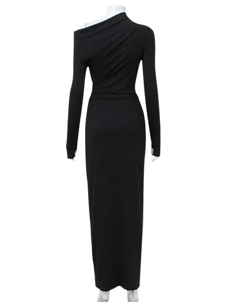 Black Off-shoulder Long Sleeve Top And Maxi Skirt Set