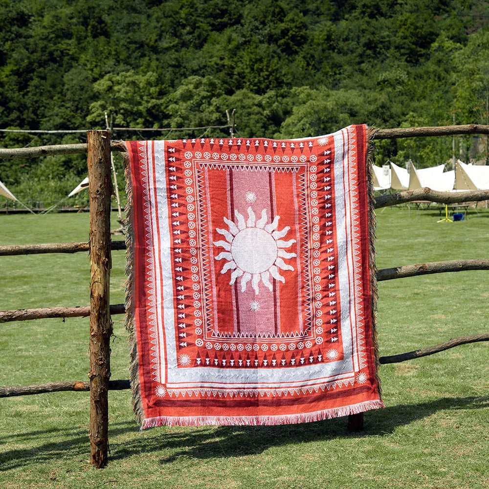 Retro Boho Cotton Linen Blanket Sofa Towel Knit Bohemian Bedspread Pad Mat Bohemian Throw Travel Bedspread Sofa Cover Blankets