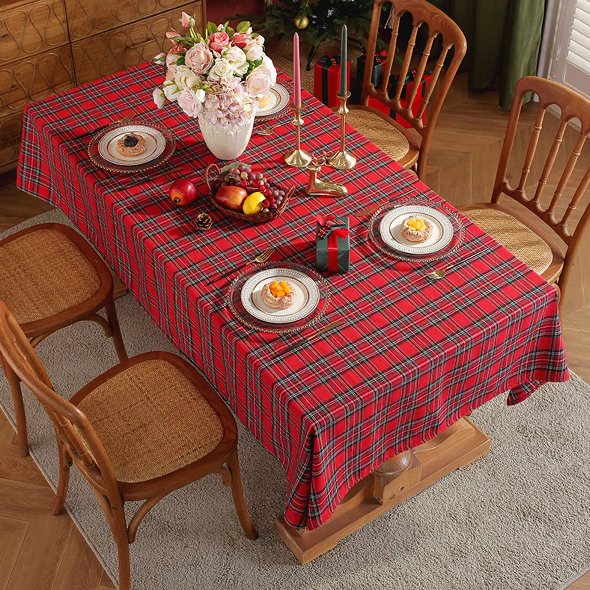 Christmas Themed Checkered Tablecloth, Suitable For Holiday Parties, Banquets, Restaurants, Kitchen Decoration