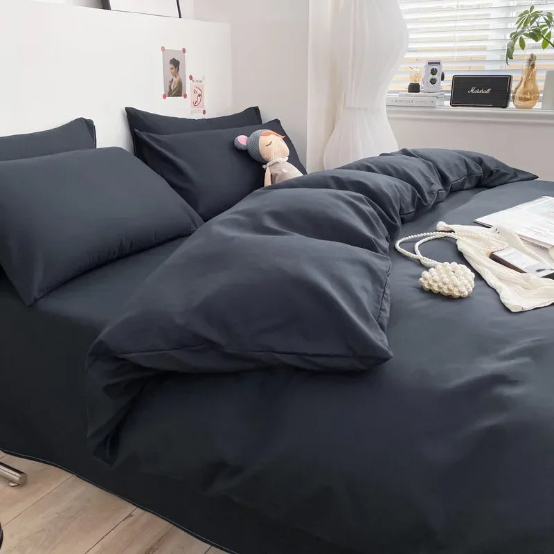 Solid Color Brushed Fabric Bed Set Duvet Cover Pillowcase Bedding Set Bed Sheet Quilt Cover Single Queen King Size 4 Pieces Sets
