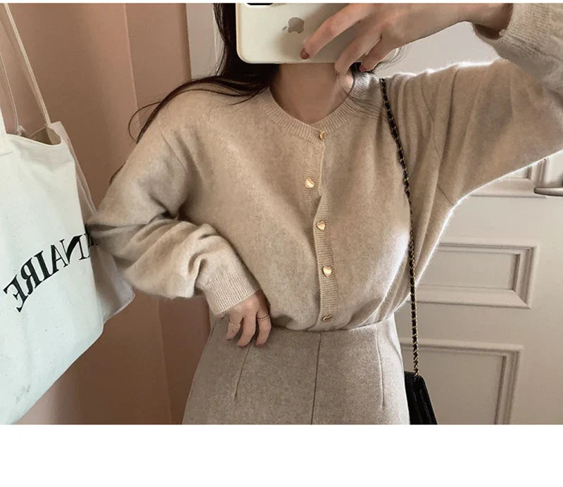 Knitted Heart Buttoned Cardigan