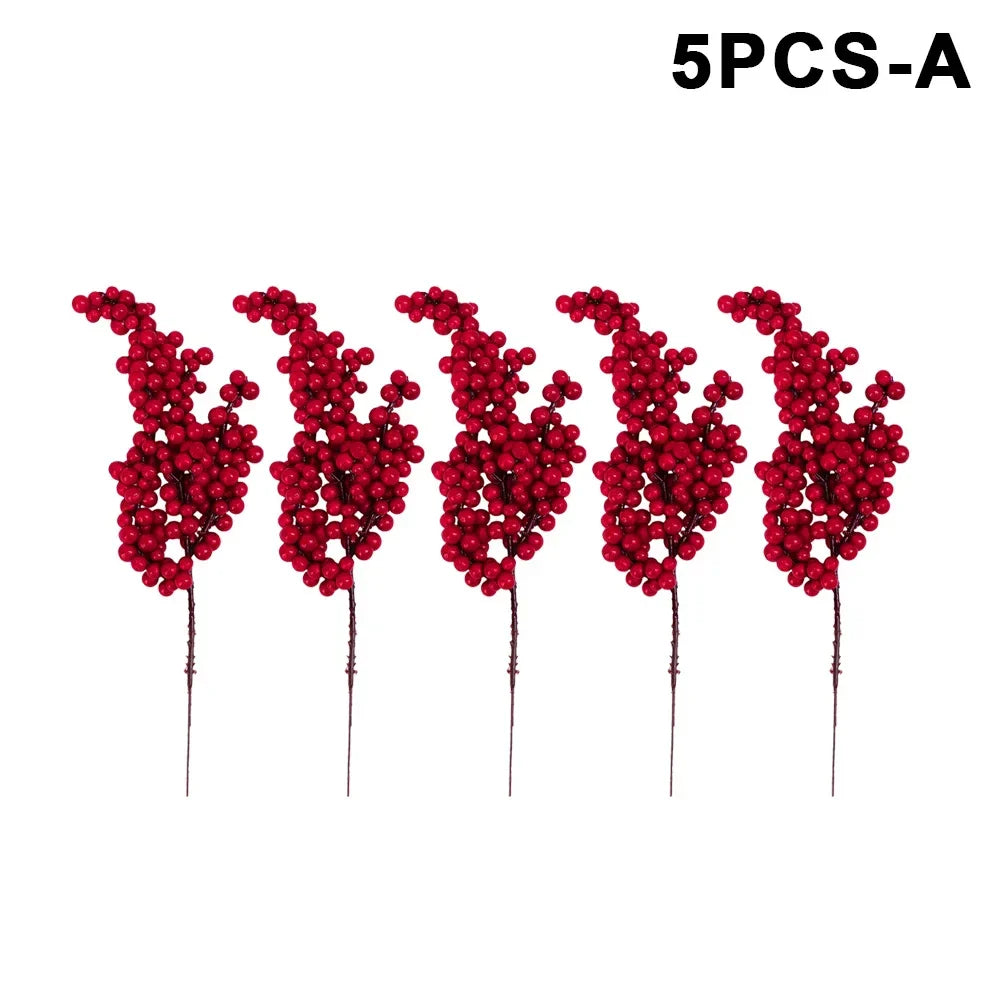 10/1Pcs Artificial Red Berries Christmas Holly Berry Branches Xmas Tree Ornaments Fake Plants For Home Navidad Party Decoration