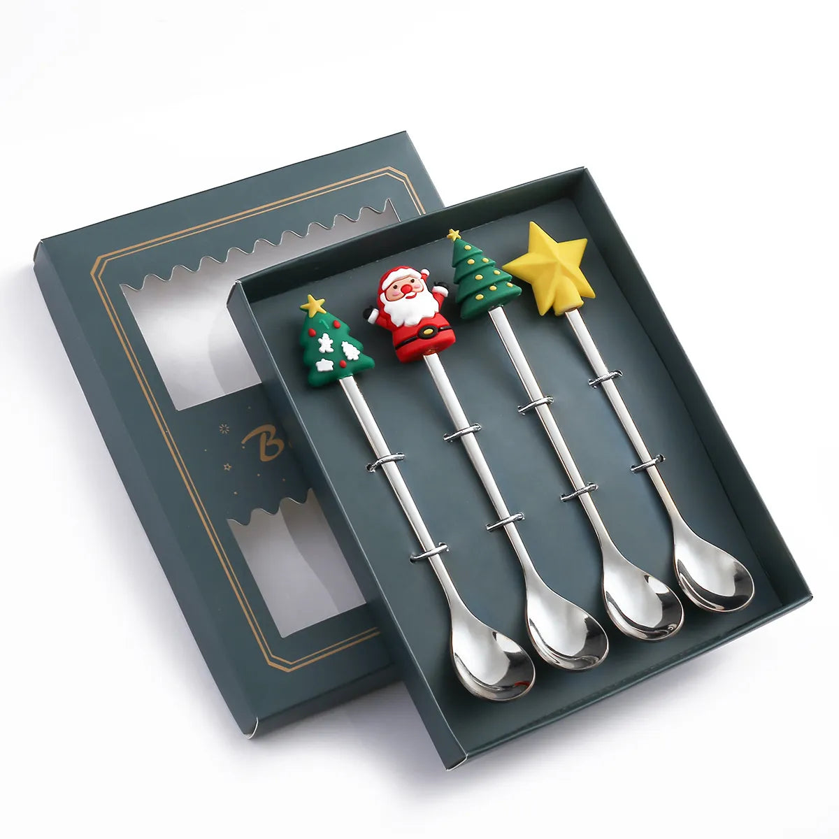 6/4/2PCS Christmas Gift Glod Spoon Fork Set Elk Christmas Tree Decoration Dessert Scoop Fruit Fork Coffee Spoon Cutlery Set