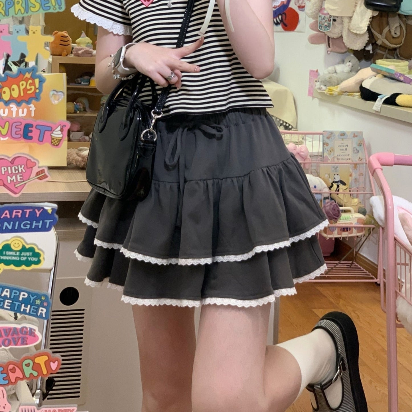 Frill Trim Drawstring Mini Skirt
