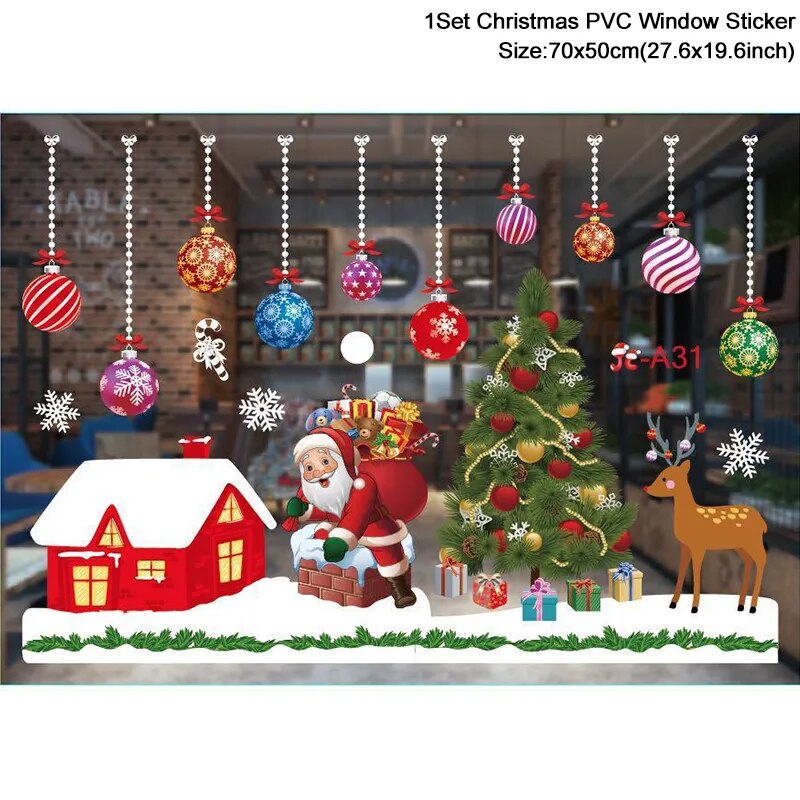 Christmas Window Stickers Santa Claus Snowflake DIY Wall Decal Christmas Decorations For Home New Year Ornaments Gift