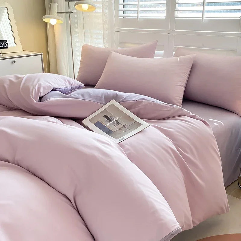 Solid Color Duvet Cover Set 100% Washed Cotton Bedding Set Super Soft Comfortable Lightweight Comforter Cover with 2 Pillowcases