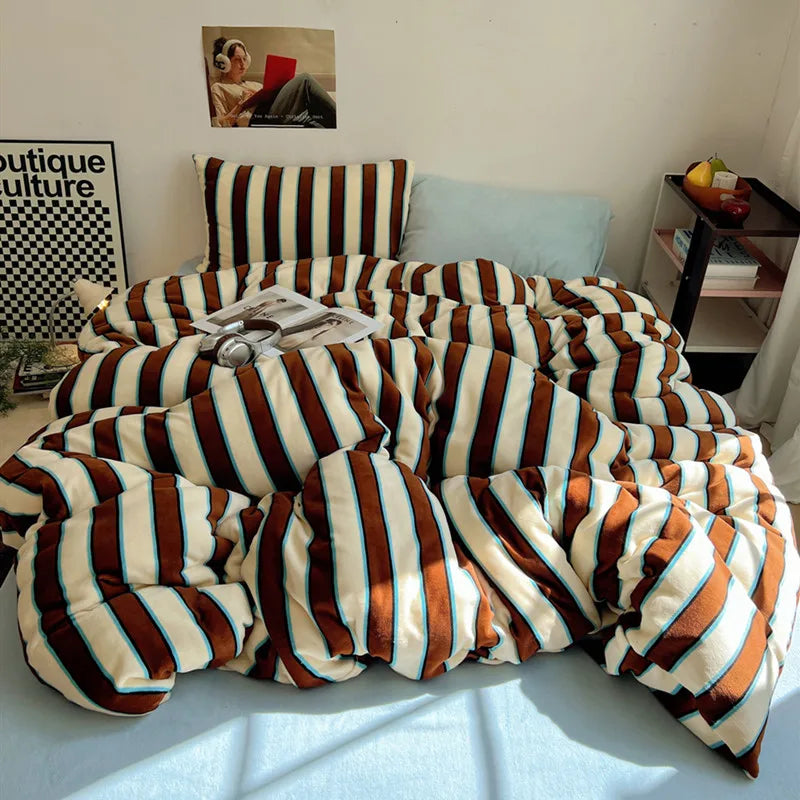 Stripe Style Quilt Cover Warm Bedding Bed Cover for Winter Soft Comforter Cover Home Duvets Cover funda nordica (No Pillowcase)