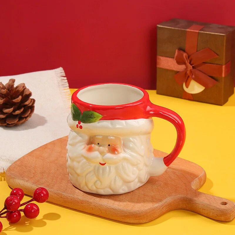 Santa Claus Coffee Mug with Lid Cute Ceramic Christmas Water Cup Fine Home Office Breakfast Oatmeal Milk Mug Cartoon Present New