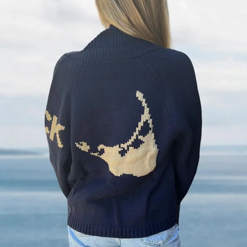 Shawl Collar Back Printed Cardigan