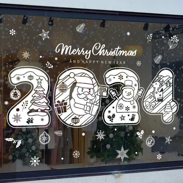 Christmas Window Stickers Santa Claus Snowflake DIY Wall Decal Christmas Decorations For Home New Year Ornaments Gift