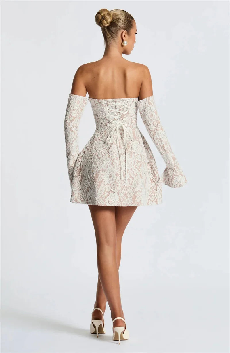 White Lace Off Shoulder Mini Dress