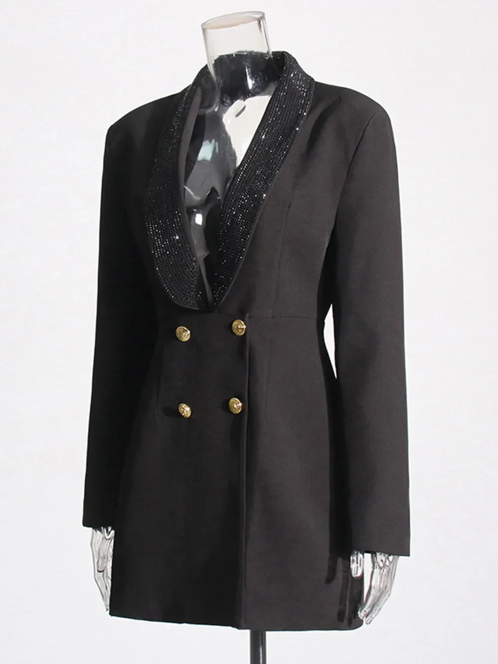 Red Sequin Collar Open Back Blazer Dress