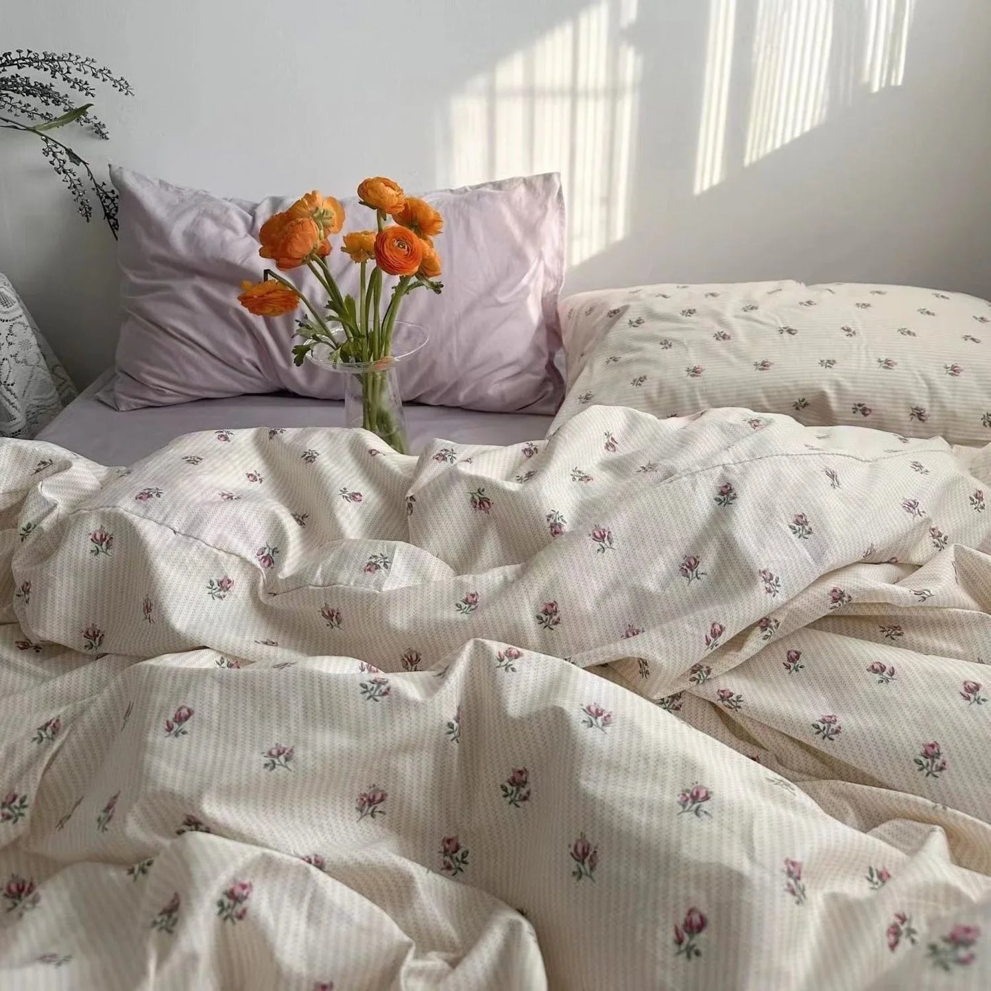 INS Pink Solid Color Bedding Set Girls Boys Single Double Size Flat Sheet Duvet Cover Pillowcase Bed Linens Home Textile