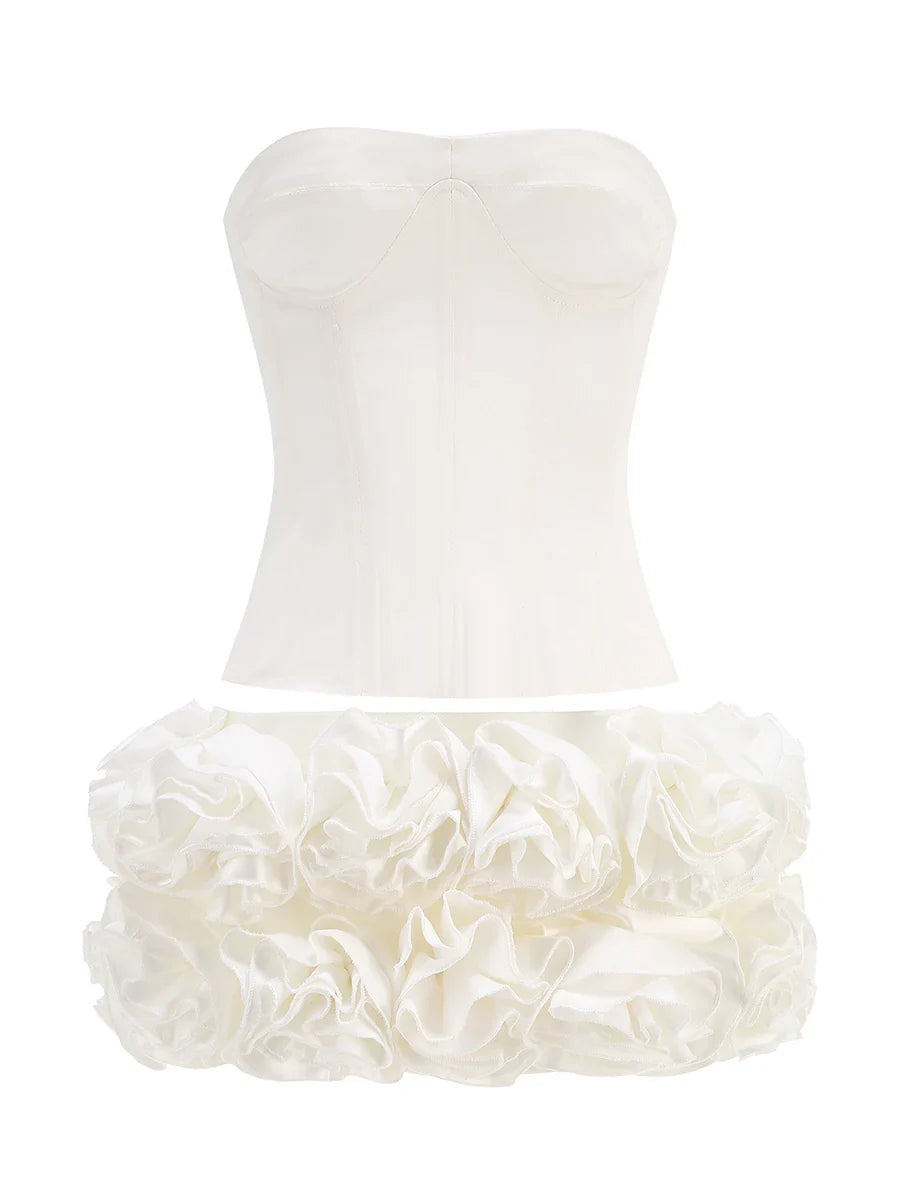 Corset Top And 3d Flower Micro Skirt Set