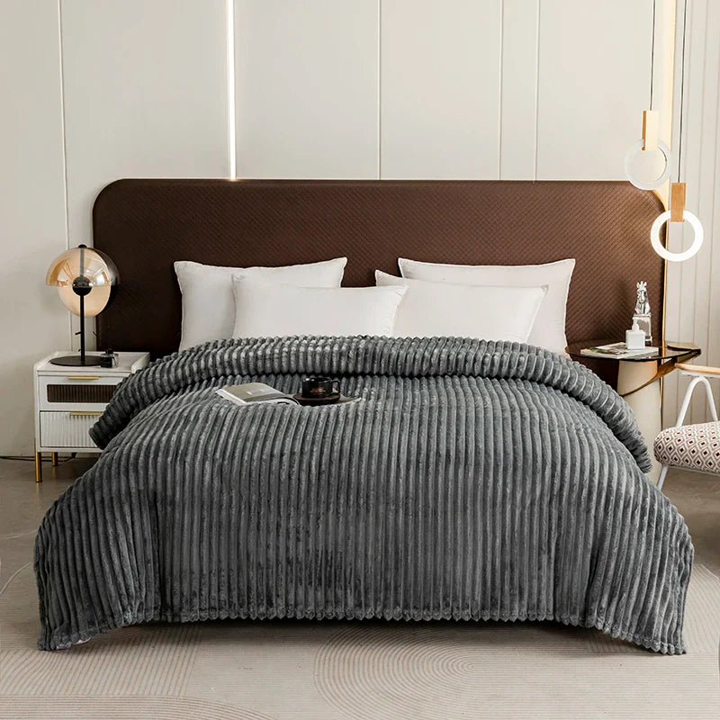 Home Soft Striped Throw Blanket for Couch, Warm Luxurious Faux Rabbit Fur Blanket, Cozy Fluffy Plush Blanket for Sofa Chair Bed