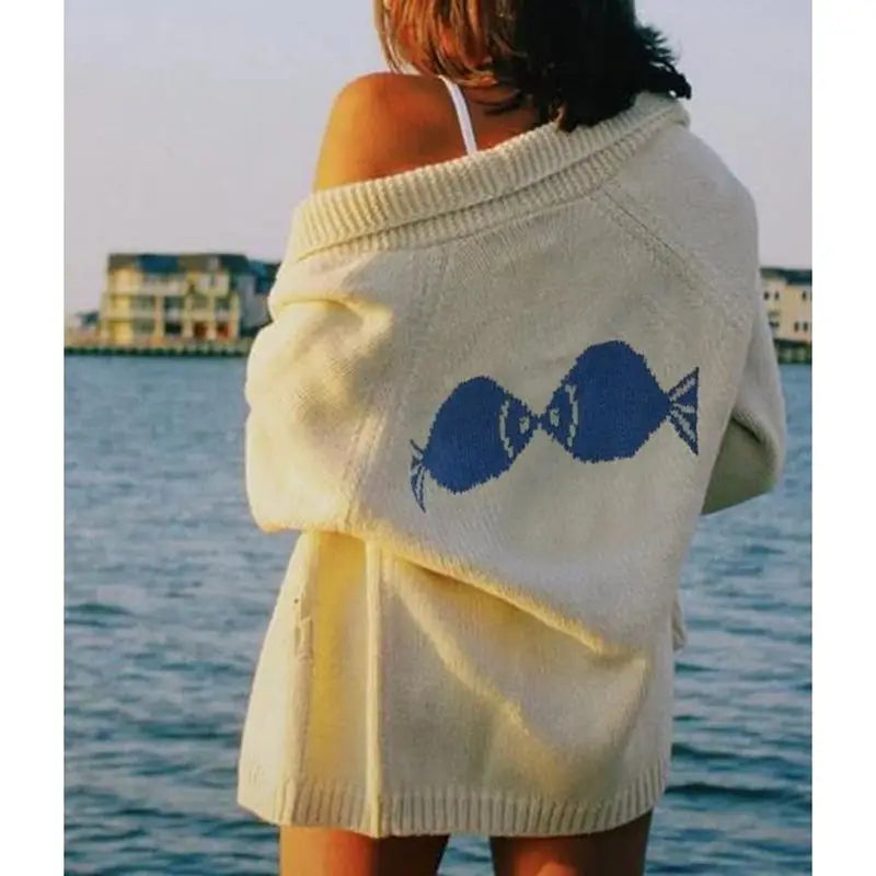 Shawl Collar Back Printed Cardigan