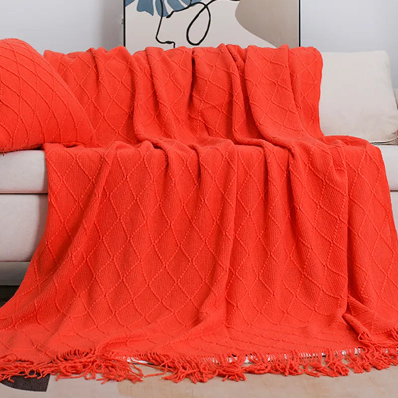 Nordic Knitted Shawl Sofa Blanket with Tassels Scarf Sofa Emulation Fleece Throw Blanket TV Blankets Bed End Decor Drop Ship