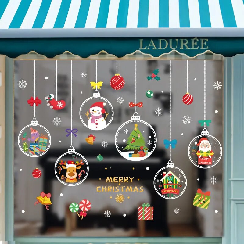Christmas Window Stickers Santa Claus Snowflake DIY Wall Decal Christmas Decorations For Home New Year Ornaments Gift
