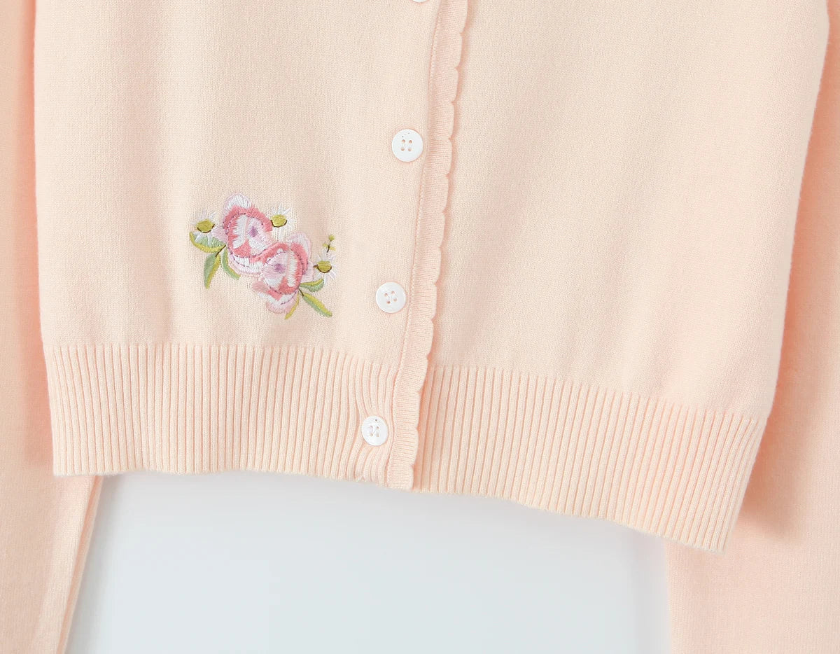 Apricot Embroidery Knit Cardigan