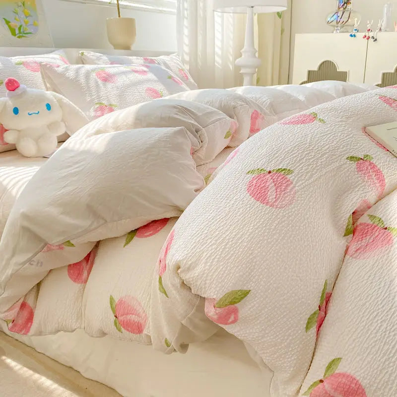 Romantic Floral Duvet Cover Set No Filler Soft Seersucker King Single Szie Pillowcases Flat Sheet Home Decoration Bed Linens