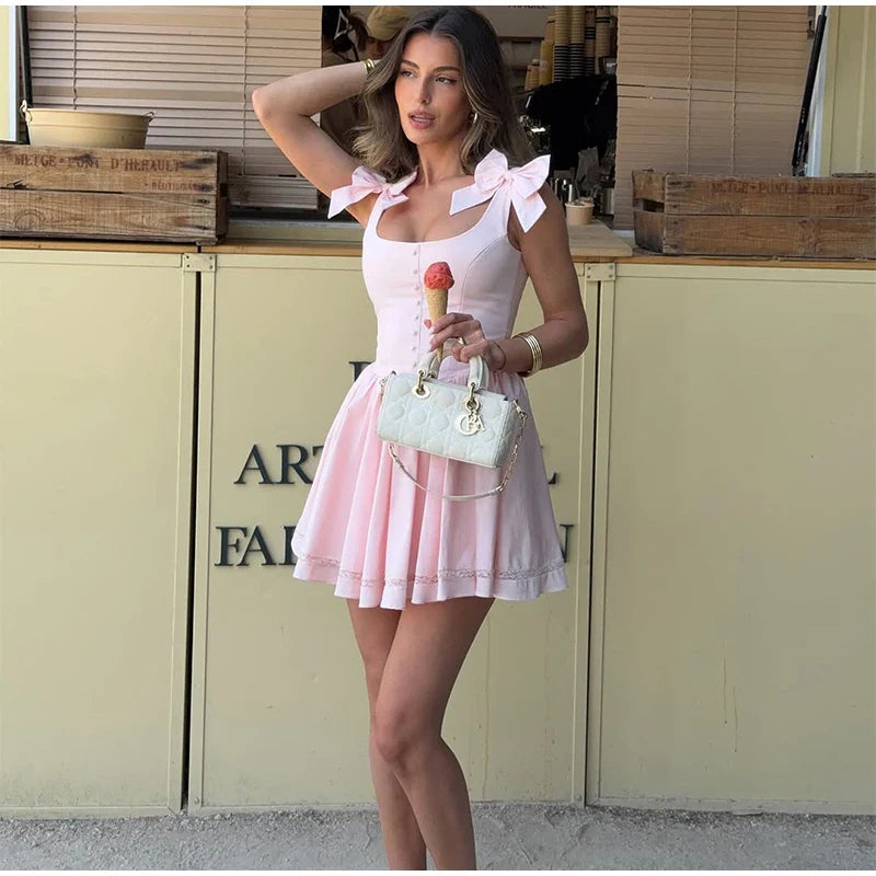 Pink Bow A-line Mini Dress