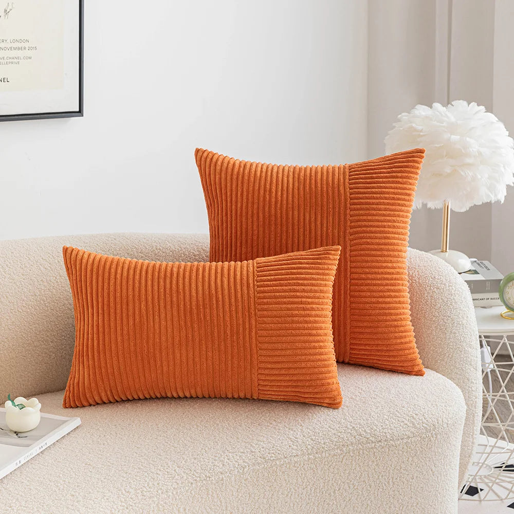 2PCS 30X50cm 45x45cm 50x50cm Pillowcase Corduroy Throw Cushion Covers Striped Patchwork Christmas Red Cuscini Divano