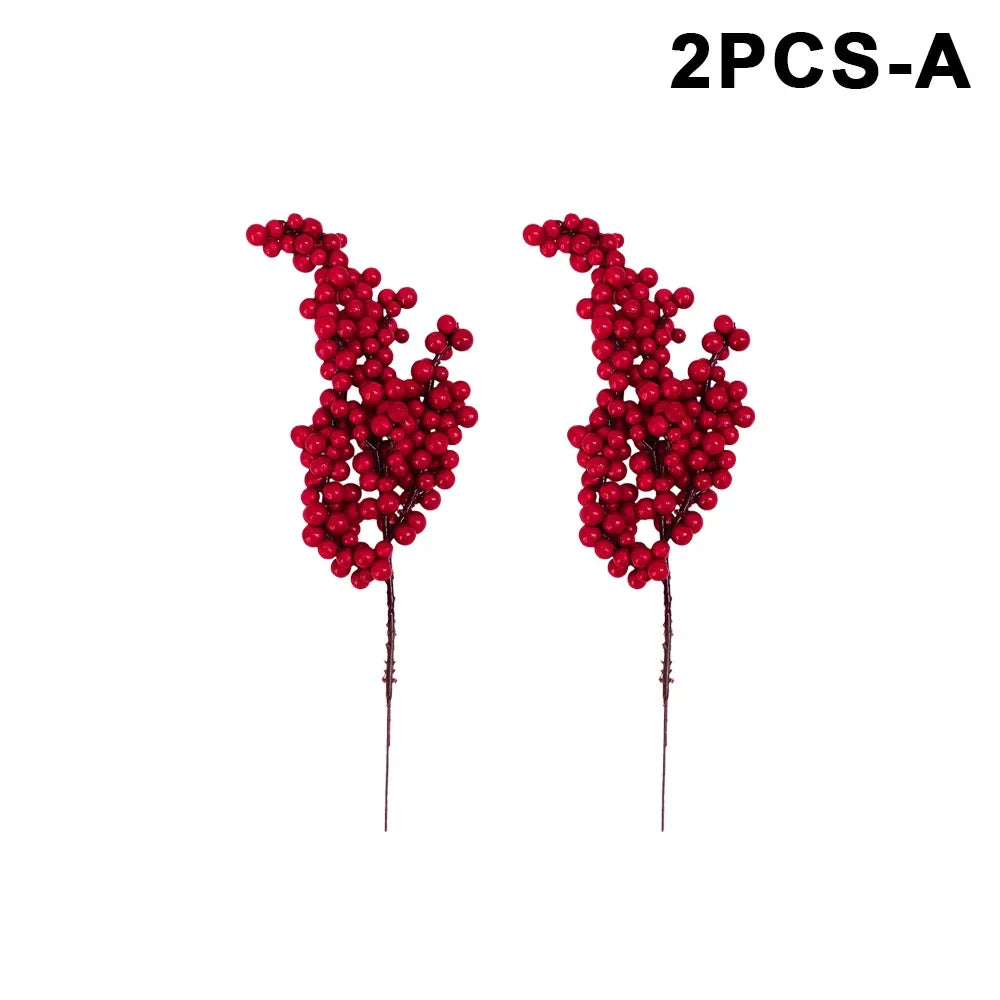 10/1Pcs Artificial Red Berries Christmas Holly Berry Branches Xmas Tree Ornaments Fake Plants For Home Navidad Party Decoration
