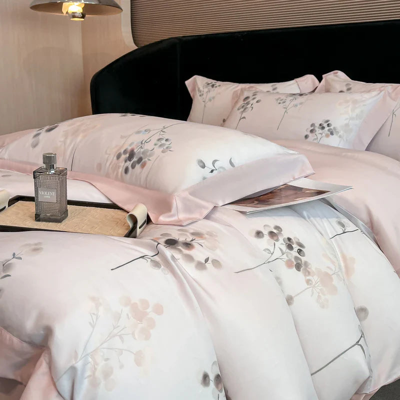 Luxury Digital Printing Flowers and Plants Bedding Set Lyocell Eucalyptus Fiber Soft Silky Duvet Cover Bed Sheet Pillowcase 4Pcs