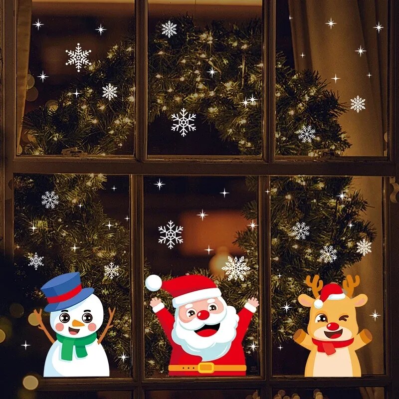 Christmas Window Stickers Santa Claus Snowflake DIY Wall Decal Christmas Decorations For Home New Year Ornaments Gift