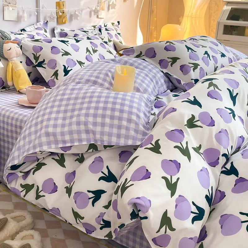 Ins Style Bedding Set No Filler Boys Girls Duvet Cover Pillowcase Flat Sheet Full Queen Size Home Decor Bed Linens
