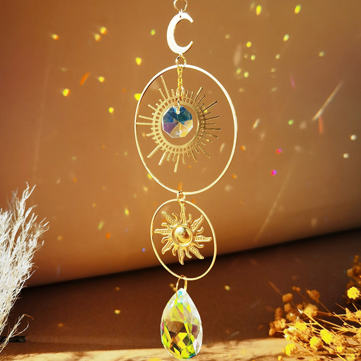 Sun Catcher Crystal Light Catcher Moon Suncatcher Hanging Rainbow Prism Crystal Window Sun Catchers Garden Decoration Christmas