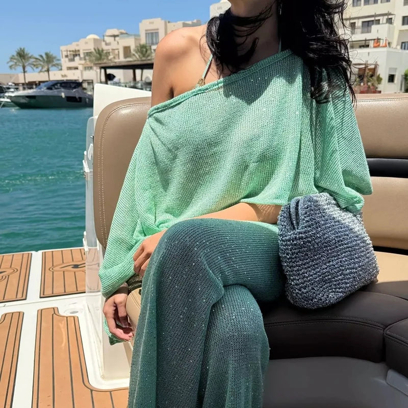 Knitted Poncho Cover-up Crop Top