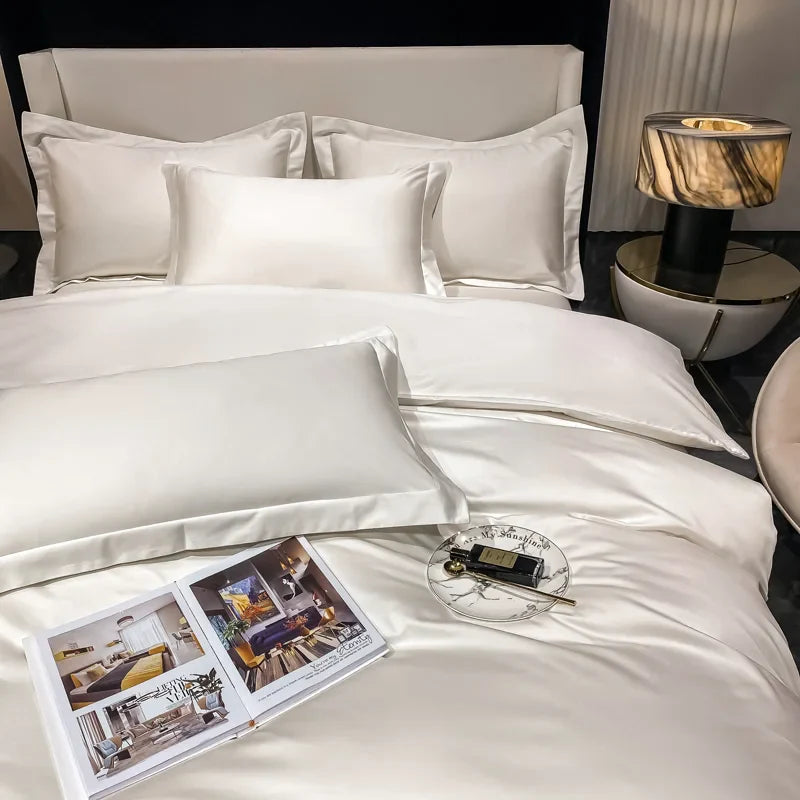 200S Count Long Staple Cotton Solid Color 100% Cotton Duvet Cover Quilt Single Pillowcase Sheet Fitted Bedding Set Queen King