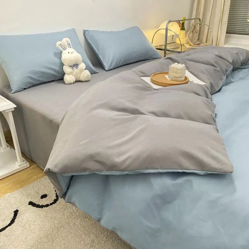 Korean Solid Purple Bedding Set Soft Flat Sheet Duvet Cover Pillowcase Polyester Bed Linen Twin Queen Full Size Quilt Cover Set