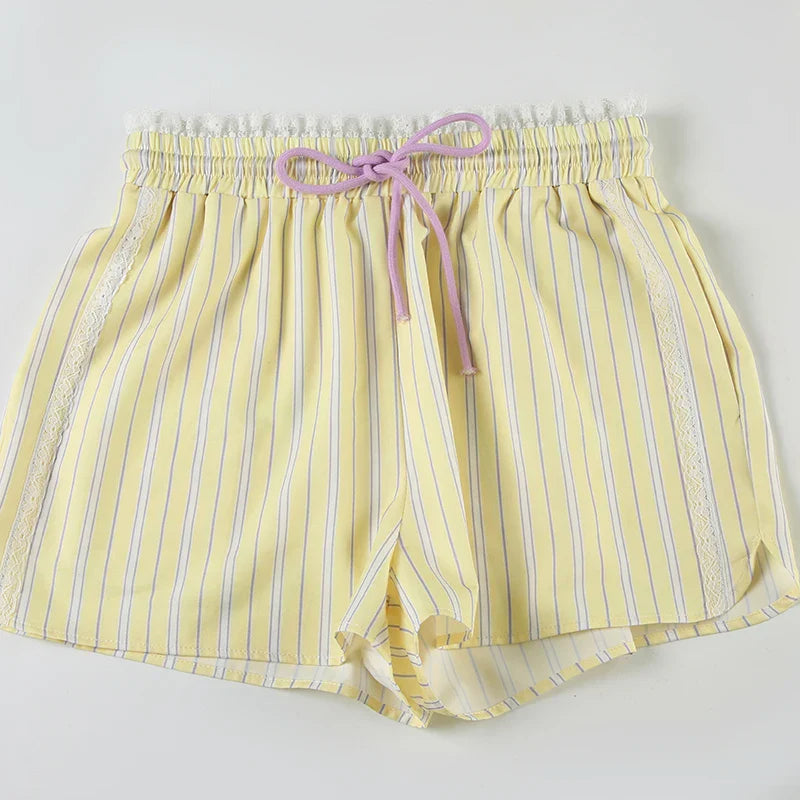 Playful Y2K Striped Drawstring Shorts - Low Rise Comfort