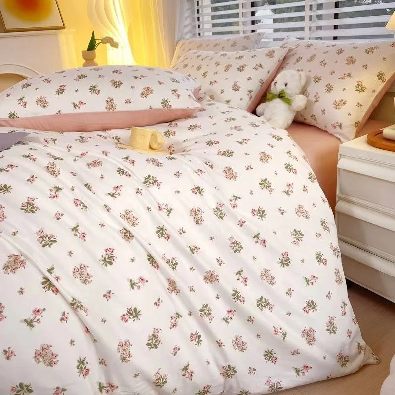 INS Gradient Cream Pink And Green Bedding Sets Streak Flat Sheets Soft Home Textile For Girls Full Size With Pillowcases