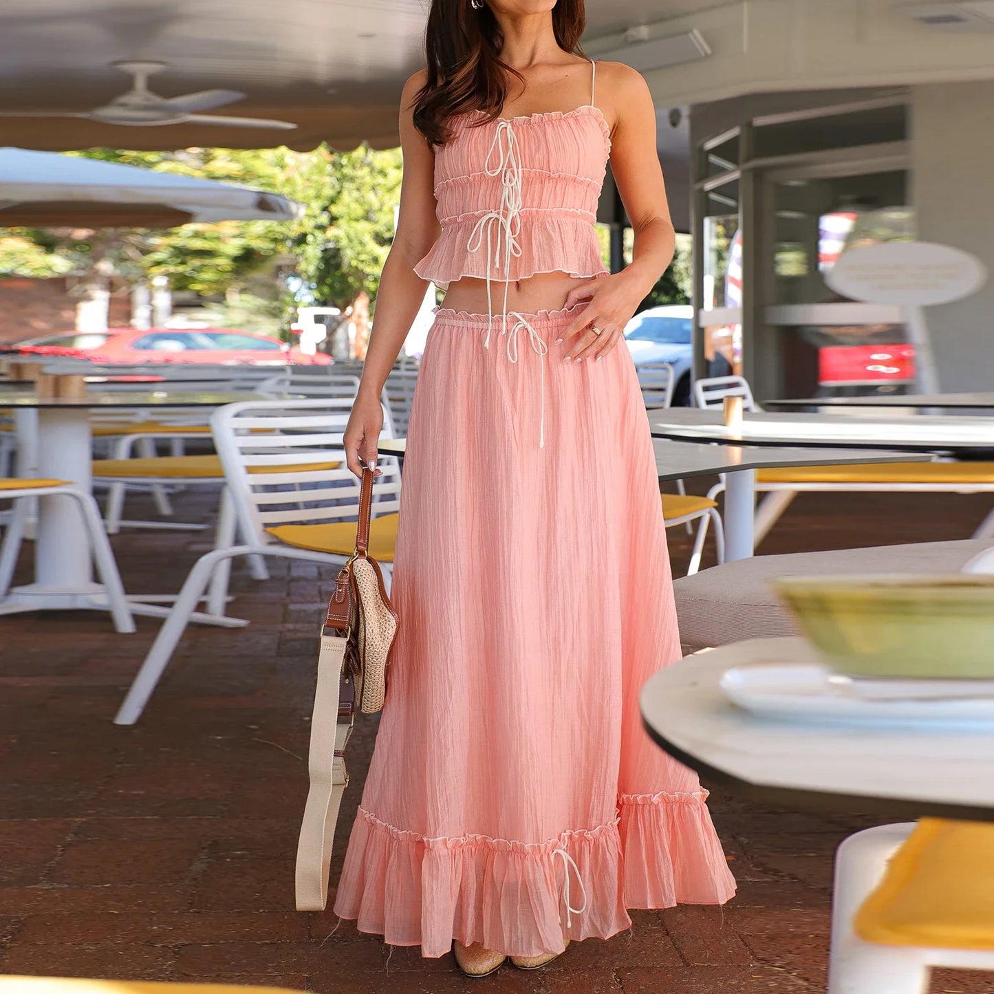 Cami Tie Up Top And Maxi Skirt Set