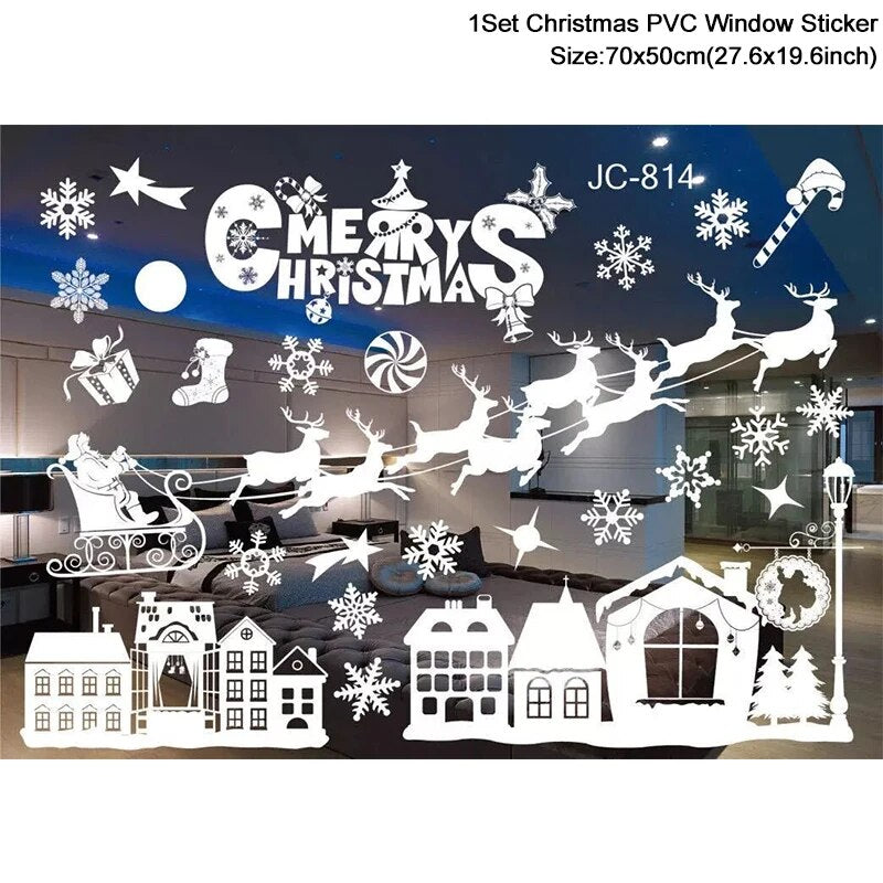 Christmas Window Stickers Santa Claus Snowflake DIY Wall Decal Christmas Decorations For Home New Year Ornaments Gift