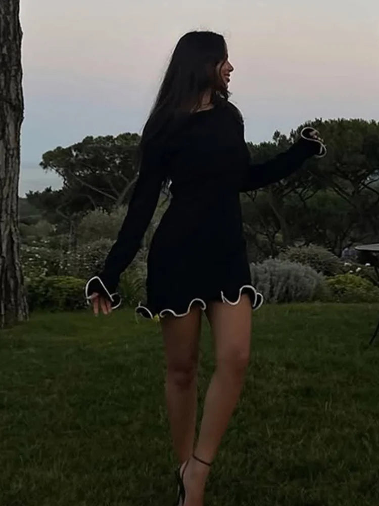 Ruffles Hem Long Sleeve Mini Dress