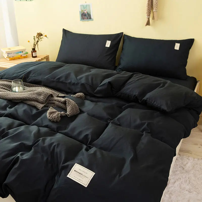 Solid Blue Duvet Cover Set Flat Sheet with Pillowcases 2023 New Twin Full Size Boys Girls Bed Linen Grey Green Bedding Kit