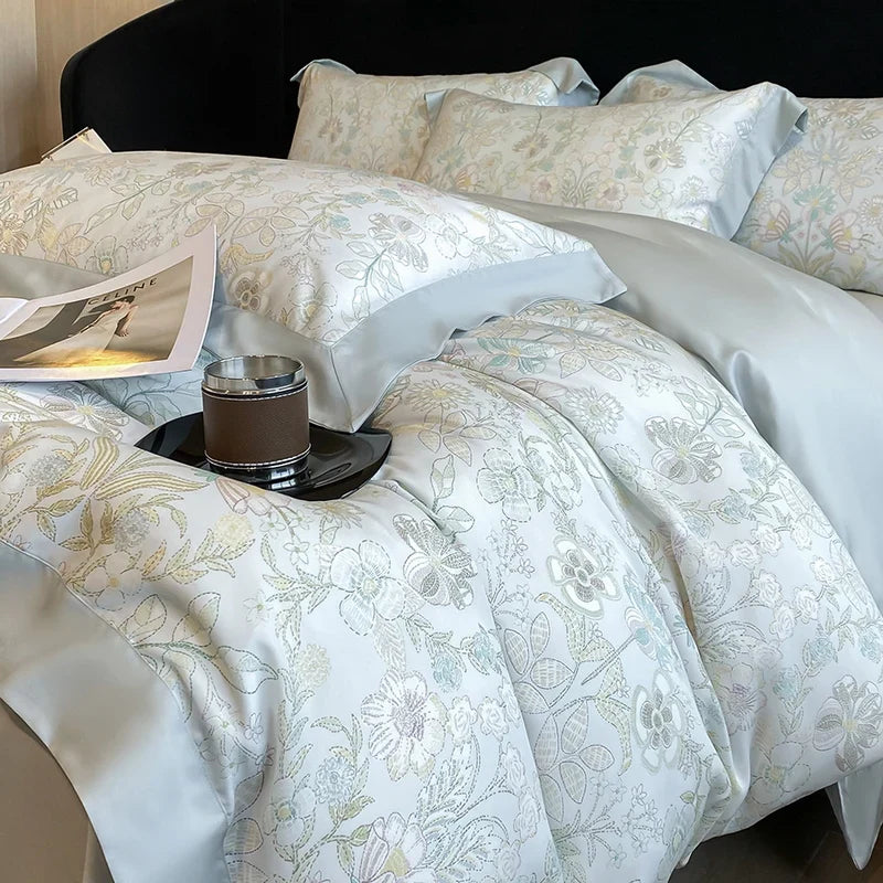 Luxury Digital Printing Flowers and Plants Bedding Set Lyocell Eucalyptus Fiber Soft Silky Duvet Cover Bed Sheet Pillowcase 4Pcs