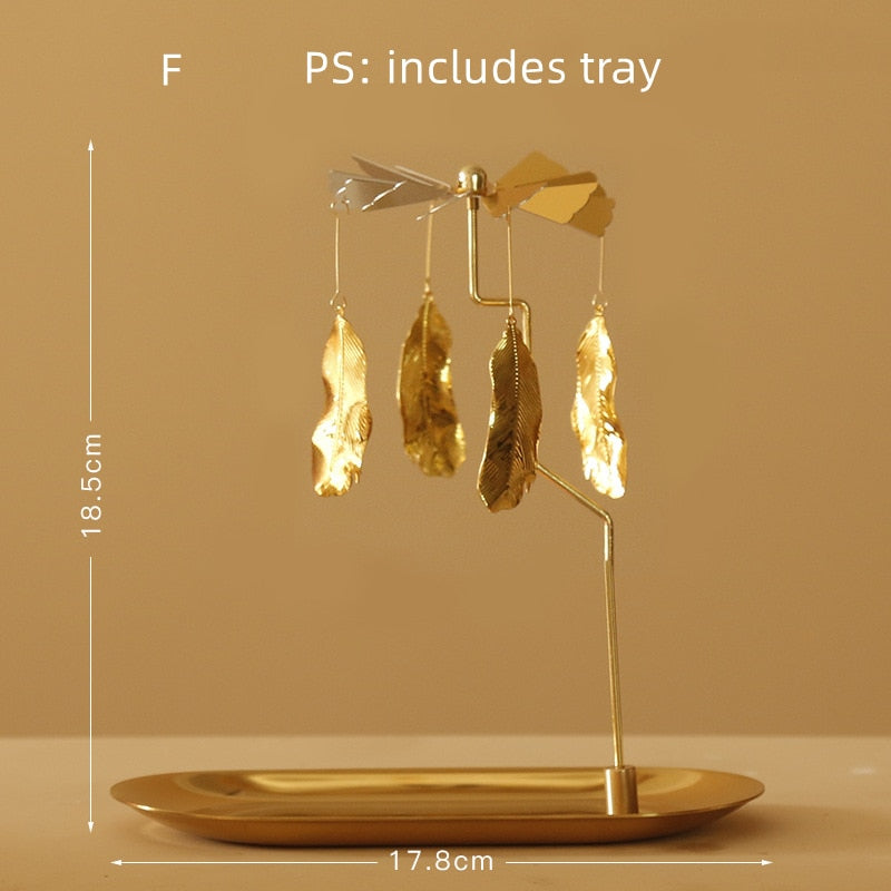 Gold Candlesticks Rotating Tray Christmas Romantic Rotation Spinning Carrousel Tea Light Candle Holder Dinner Wedding Bar Party